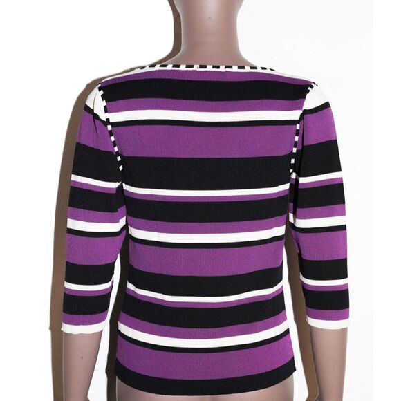 Vintage Preppy Purple Striped 3/4 Sleeve Basic Top Womens Casual Small - Picture 2 of 2